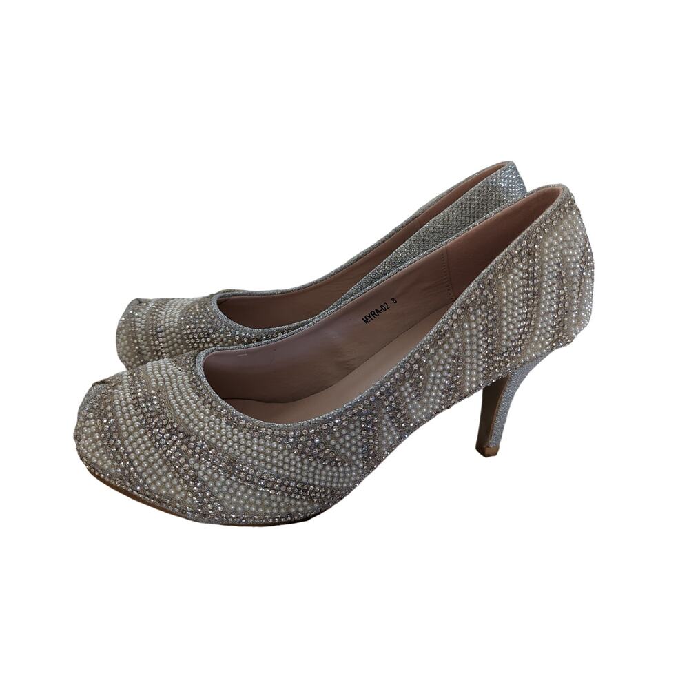Bella Luna Myra Sparkle Rhinestone Pumps Silver Size 8